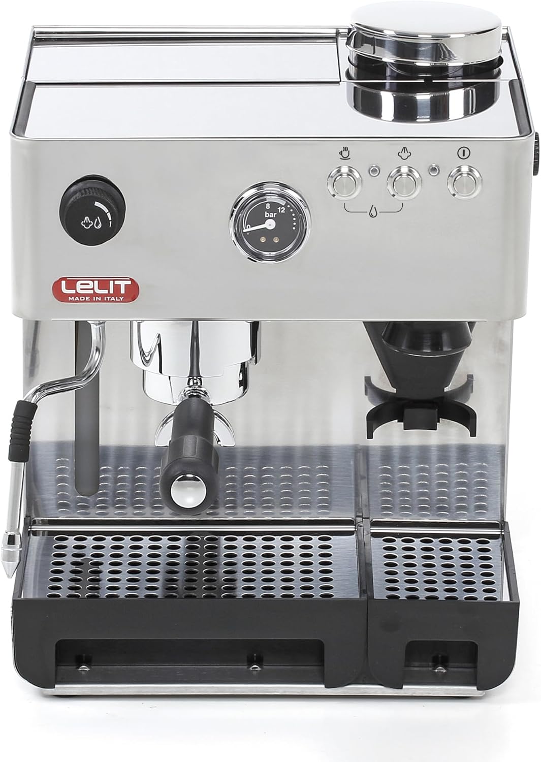 Lelit Anita PL042EMI Semi Professional Coffee Machine with Integrated Coffee Grinder, Ideal for Espresso Cover, Cappuccino and Coffee Pods, Stainless Steel Casing, Rustproof, 2.7 Liters