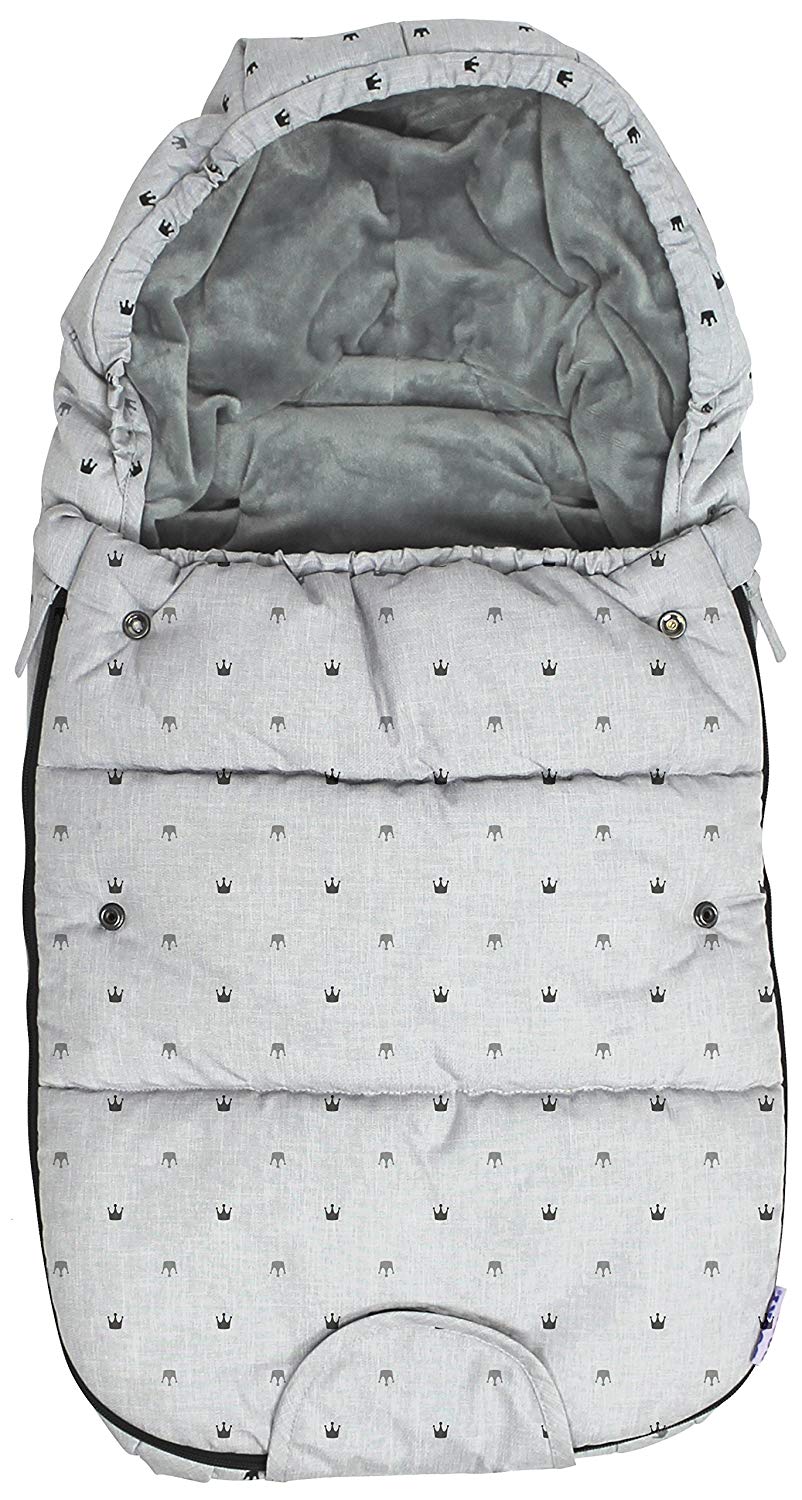 Original Dooky Footmuff, Knitted Star Small Baby Footmuff for Pushchairs and Maxi Cosi, 0 to 9 Months, 70 x 40 cm, Winterproof, Waterproof and Windproof, Suitable for 3 and 5 Point Straps, Grey.