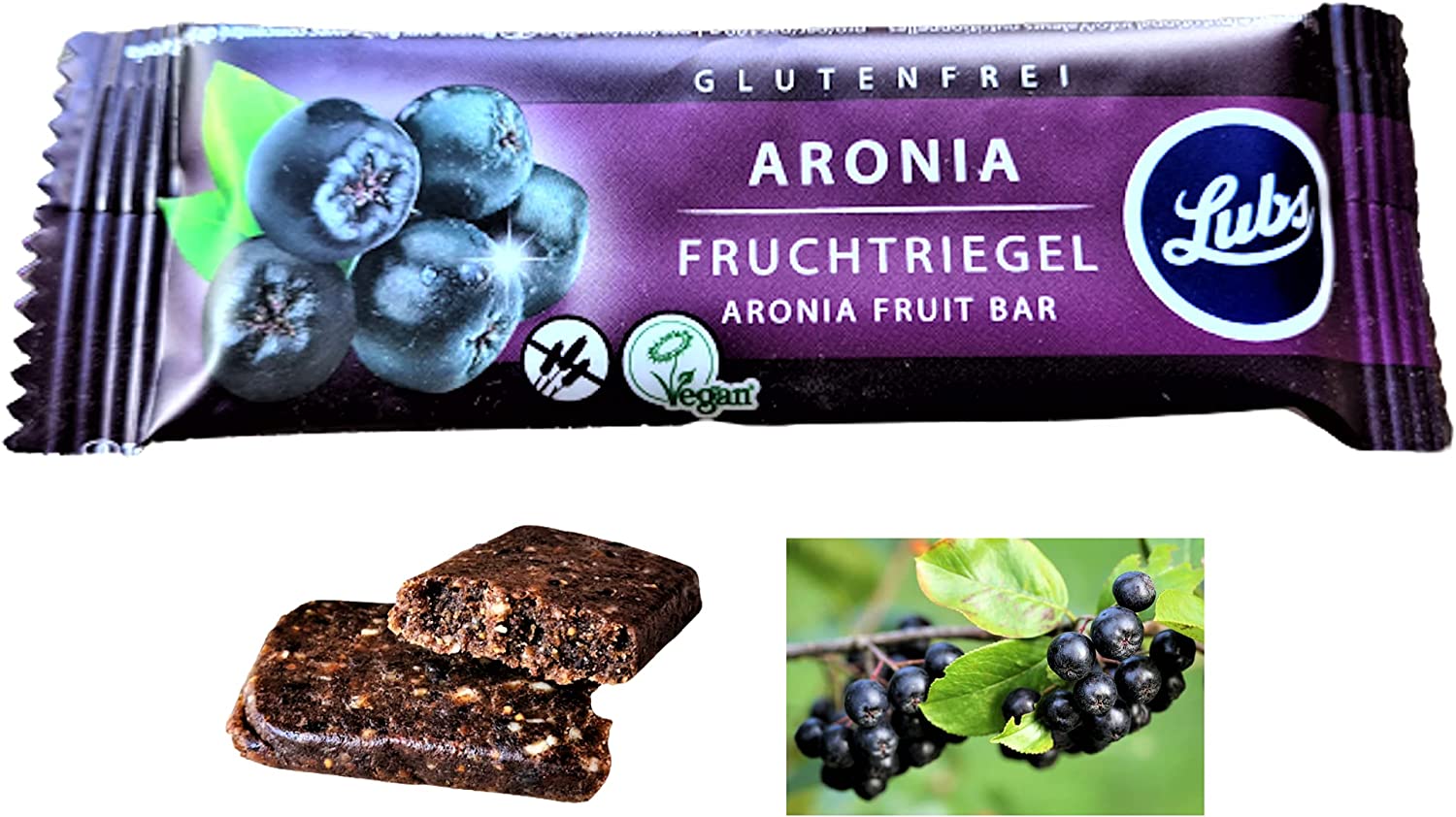 Snack Bag – 12 x 30 g Lubs Fruit Bar Aronia | Organic & Vegan Bar | from Controlled Organic Cultivation | with Fresh Fruit