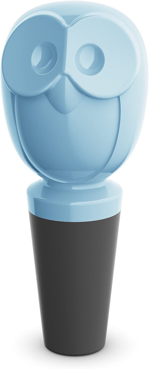 koziol Elli bottle stopper, plastic, powder blue with black, 3.5 x 3.4 x 8.4 cm