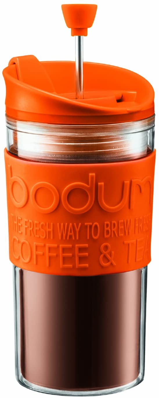 Bodum TRAVEL Press Set Coffee Machine with Extra Lid, 0.35 l/12 oz, Orange