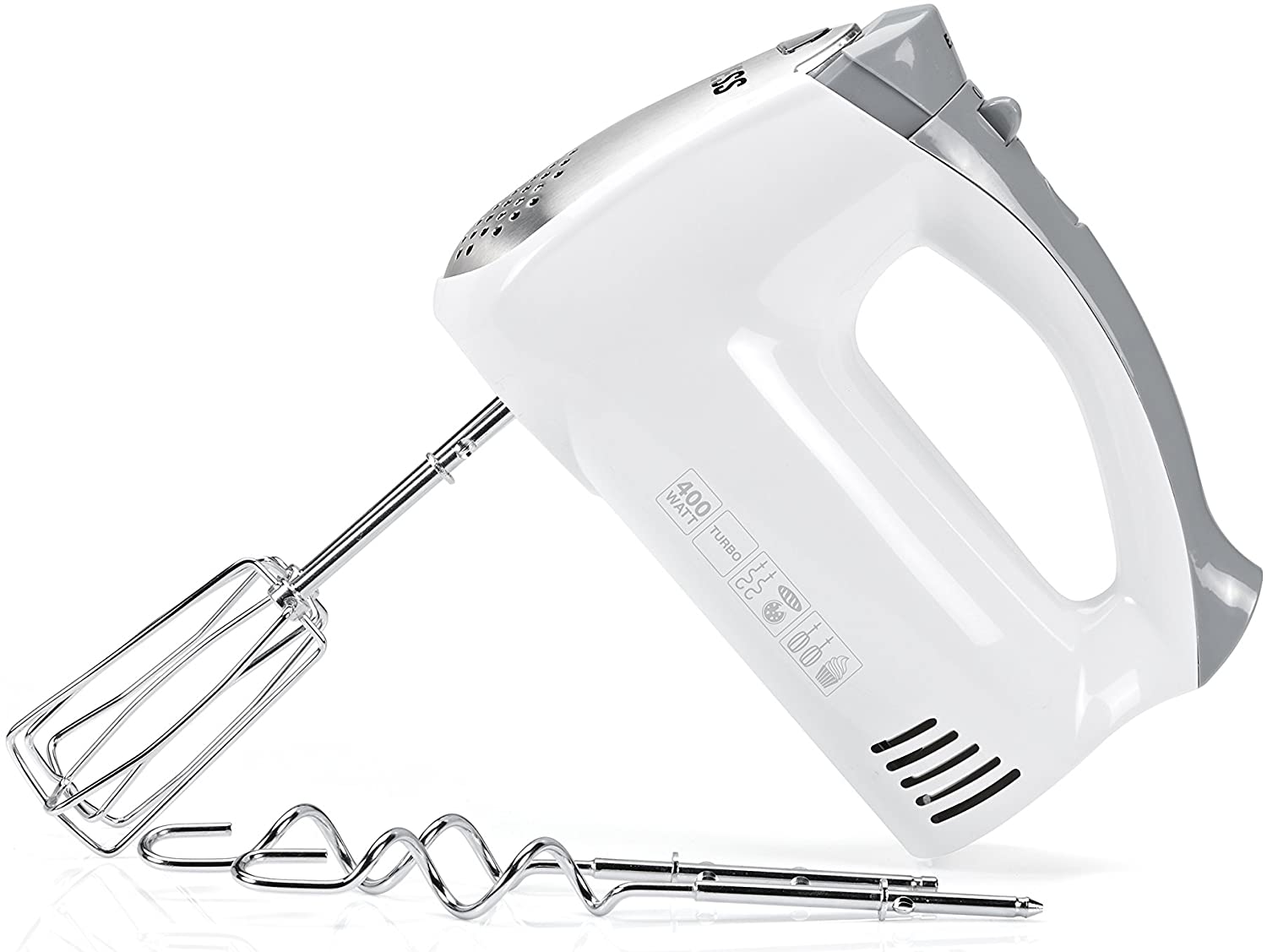 Princess 01.222202.01.001 Hand Mixer Turbo 400 W Stainless Steel Dough Hook and Whisk, White