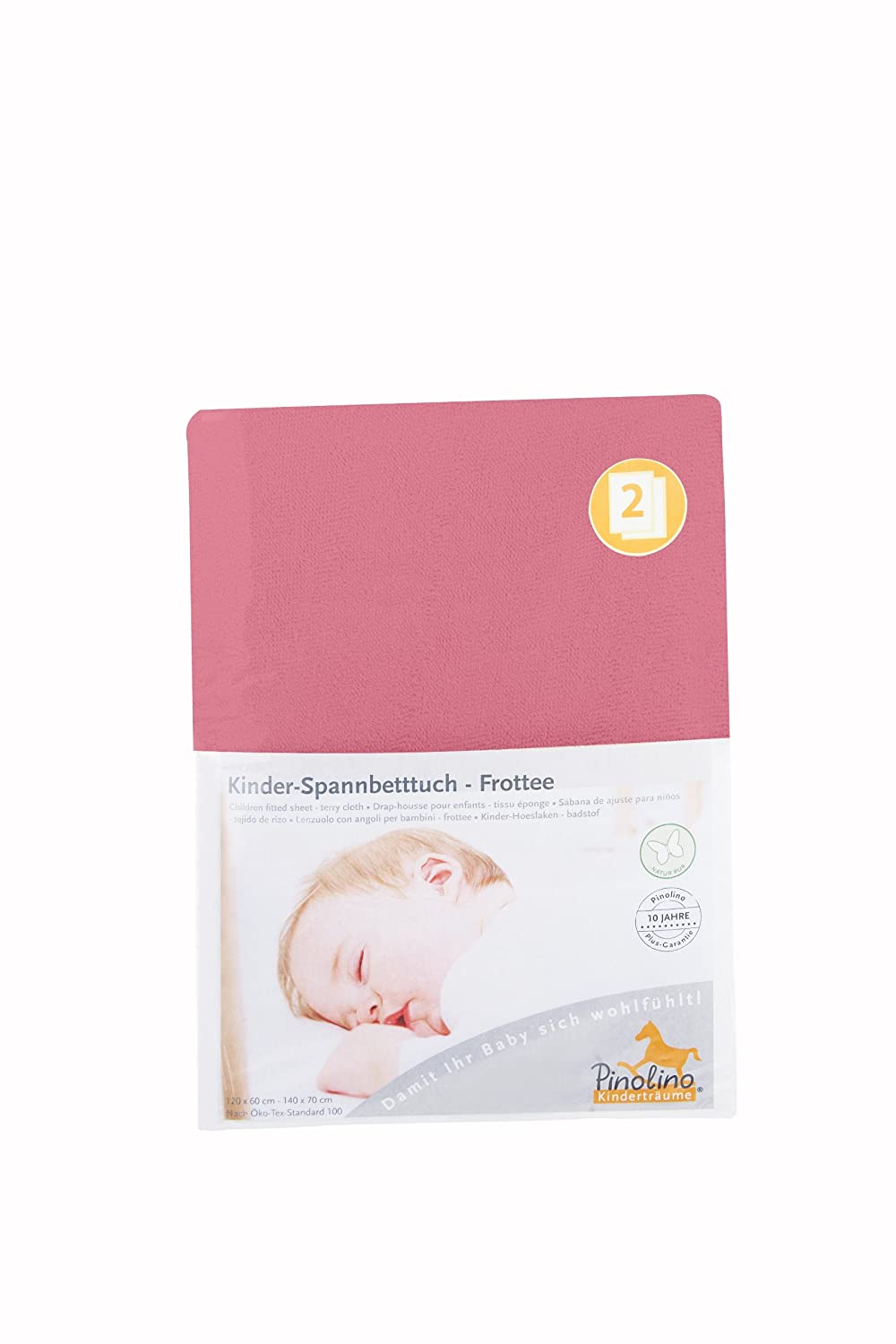 Pinolino 540062-9D Double Pack Fitted Sheet for Cot Beds Dusky Pink