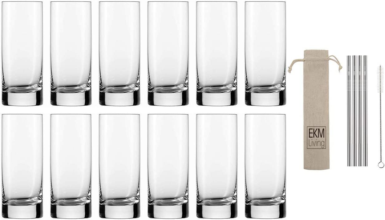 Schott Zwiesel Set of 12 Long Drink Paris 79 Tritan Crystal Glass Transparent 6.2 cm + Free Set of 4 EKM Living Stainless Steel Drinking Straws