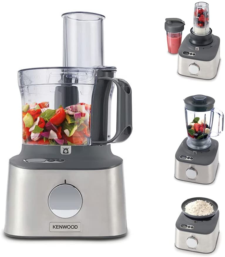Kenwood Multipro Compact+ FDM312 SS 5-in-1 Compact Food Processor Stainless Steel 2.1 L Capacity Digital Scale Jug Mixer Spicemill 2x Smoothie Blender 800 W