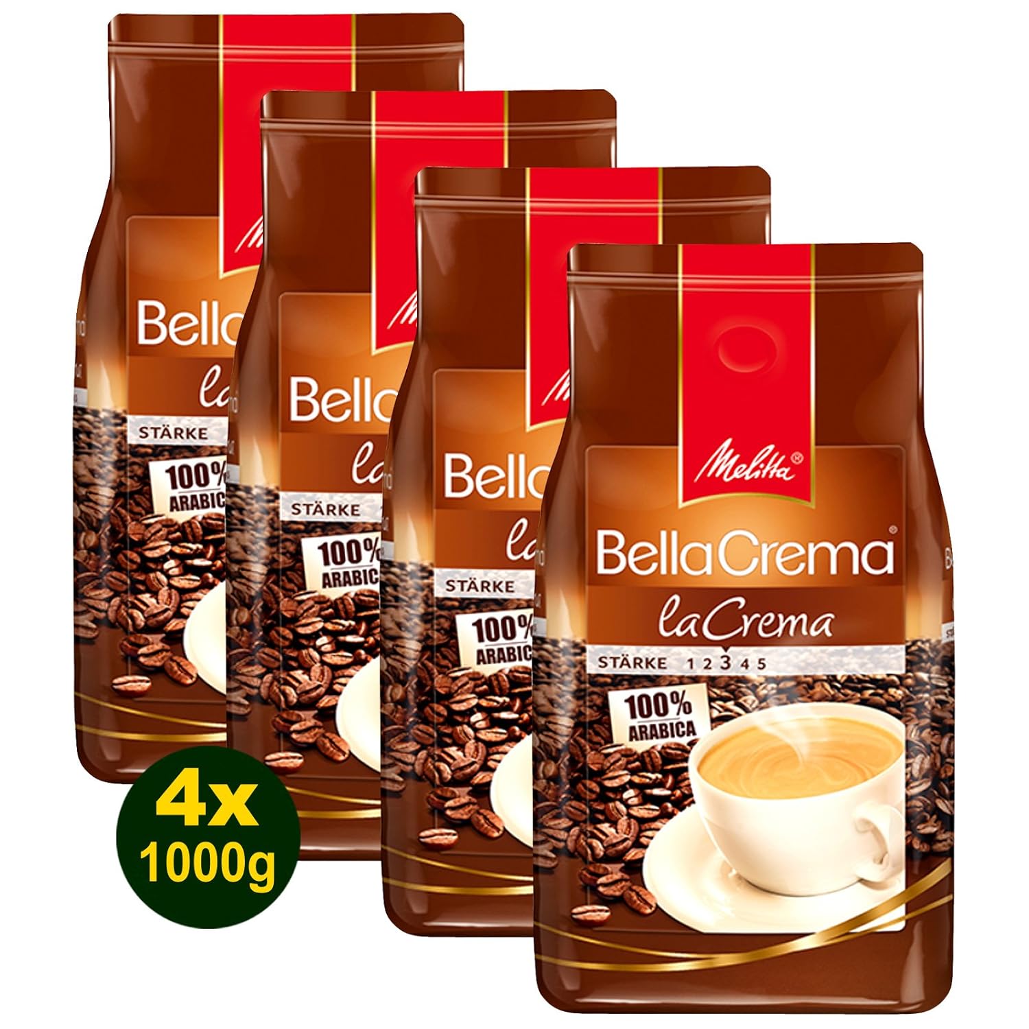 Melitta BellaCrema LaCrema, Coffee Beans 4 x 1000 g (4000 g) - 100% Arabica