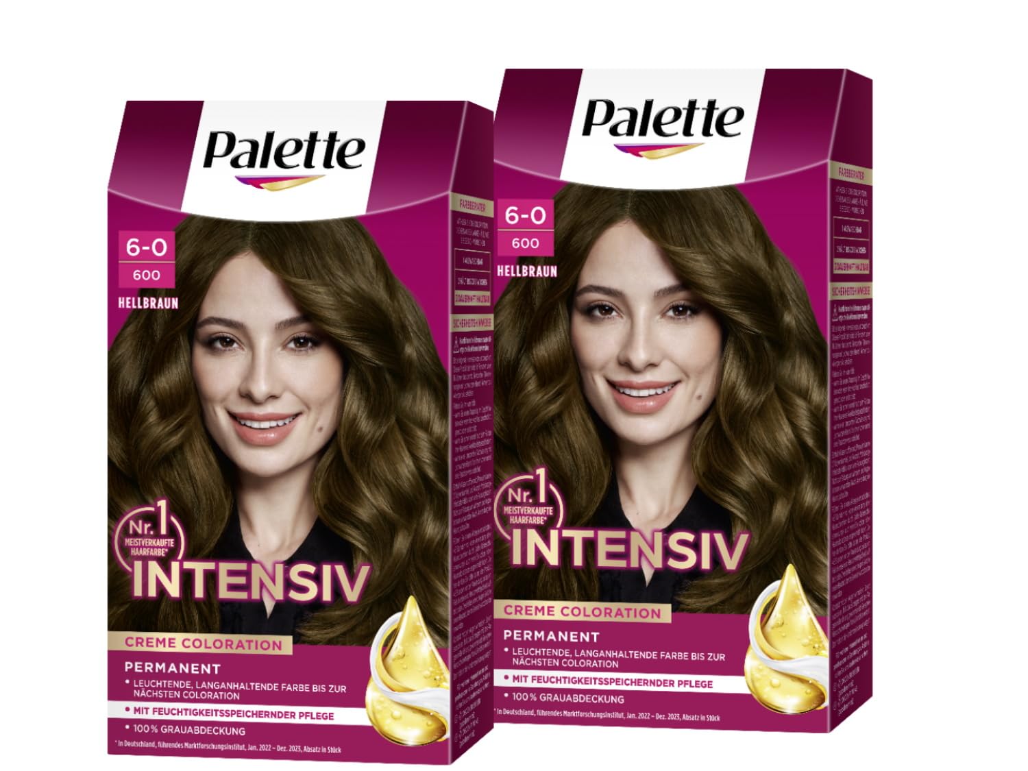 PALETTE Intensive Cream Coloration 6-0/600 Light Brown, 2x 115 ml