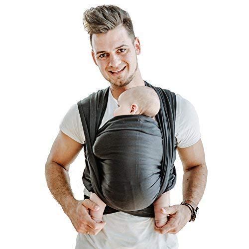 Shabany® Baby Sling - 100% Organic Cotton - Baby Belly Carrier for Newborns Toddlers up to 15 kg - Woven - Includes Baby Wrap Carrier Instructions - Black (Dreams)