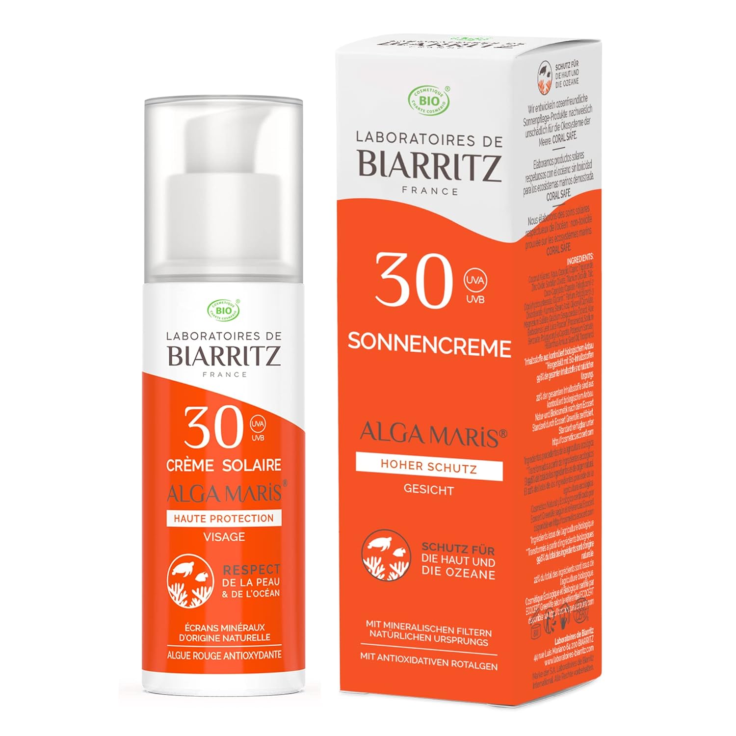 Laboratoires de Biarritz - ALGA MARIS® Organic Certified Face Sun Cream - For Adults - Waterproof, Moisturizing and Matting - 50 ml - Made in France