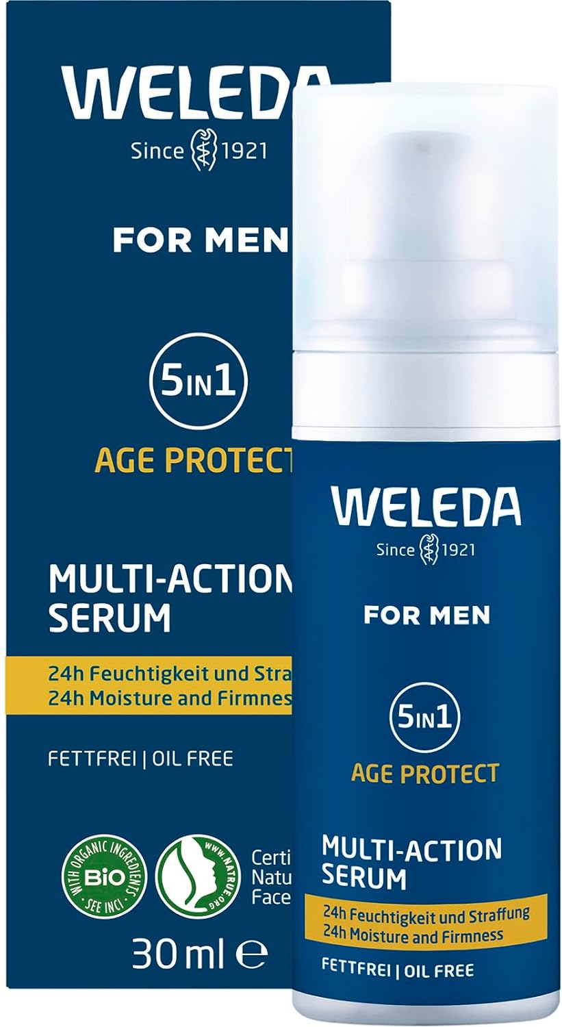 WELEDA BIO FOR MEN 5-in-1 Multi Action Serum-Natural Cosmetics Anti Aging Men \ 'S Face Care Concentrate Reduces Wrinkles & Tightens The Skin. Men \ 's face serum with aloe vera & pomegranate juice (1 x