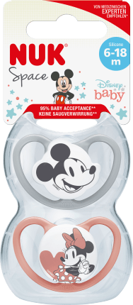 NUK Pacifier Disney baby Space Silicone, grey/terracotta, 6-18 months, 2 pcs