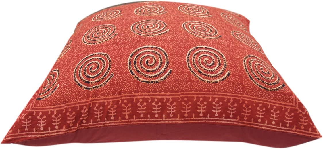 GURU SHOP XL Cushion Cover Block Print, Ethnic Decorative Cushion Cover with Traditional Design - Pattern 2, Red, Cotton, 80 x 80 cm, Decorative Cushion, Sofa Cushion