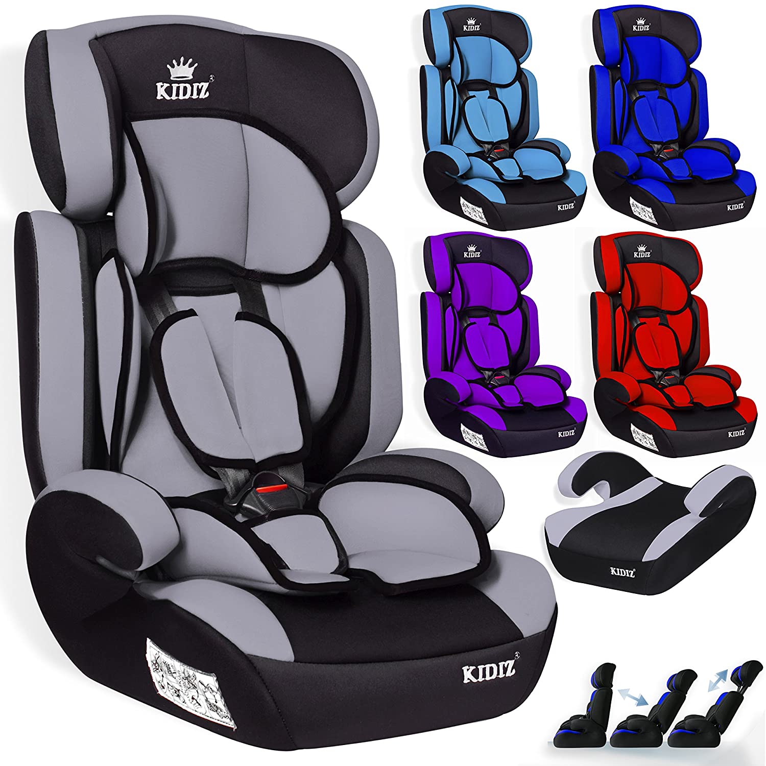 Kidiz Child Car Seat, Group 1 + 2 + 3 Child Car Seat, 9 - 36 kg H.grey