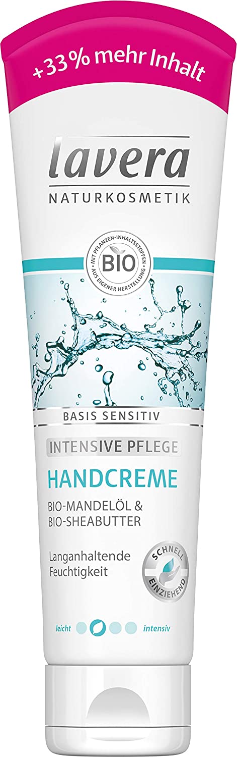 lavera Basis Sensitive Hand Cream + 33% Organic Almond Oil & Organic Shea Butter Intensive Hand Care ✔ Natural Cosmetics ✔ Vegan ✔ Organic Ingredients ✔ Natural & Innovative, 100 ml