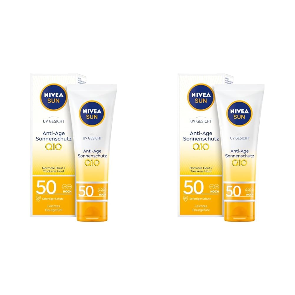 NIVEA SUN UV Face Anti-Age Sun Protection Q10 with SPF 50 (50 ml), Moisturizing Face Sun Cream, Anti-Wrinkle Sun Cream with Protection from UVA/UVB Radiation (Pack of 2)