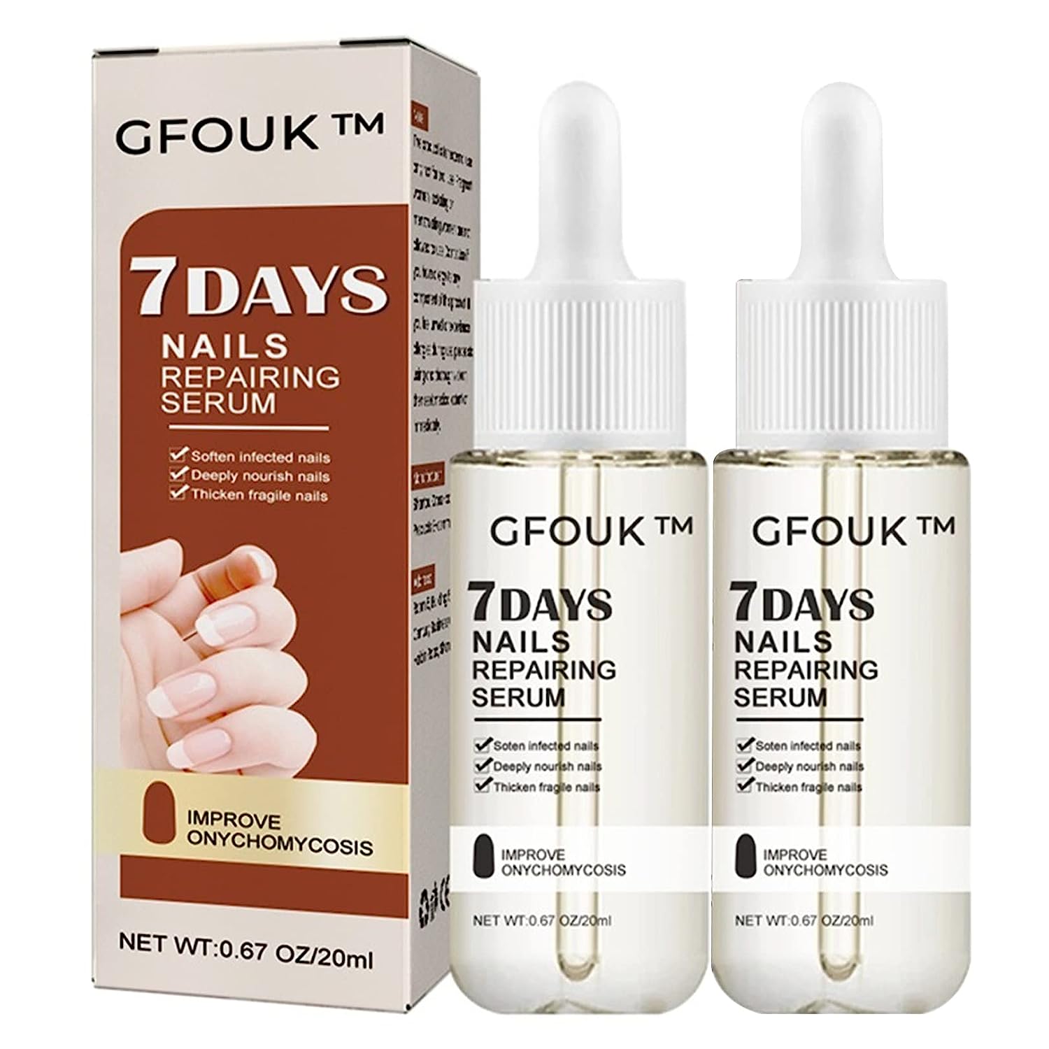 GFOUK 7 Day Nail Growth and Strengthening Serum, GFOUK 7 Days Nail Growth and Strengtening Serum, Toenail Nail for Repairing Damaged and Discolored Nails - 20 ml (Pack of 2)