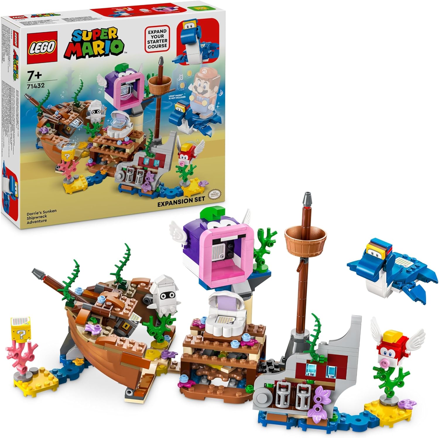 LEGO Super Mario Dorrie and the Sunken Ship - Expansion Set, Toy with Figures Including Cheep-Cheep, Happ-Cheep and Blooper, Gamer Gift for Boys, Girls and Gamers from 7 Years 71432