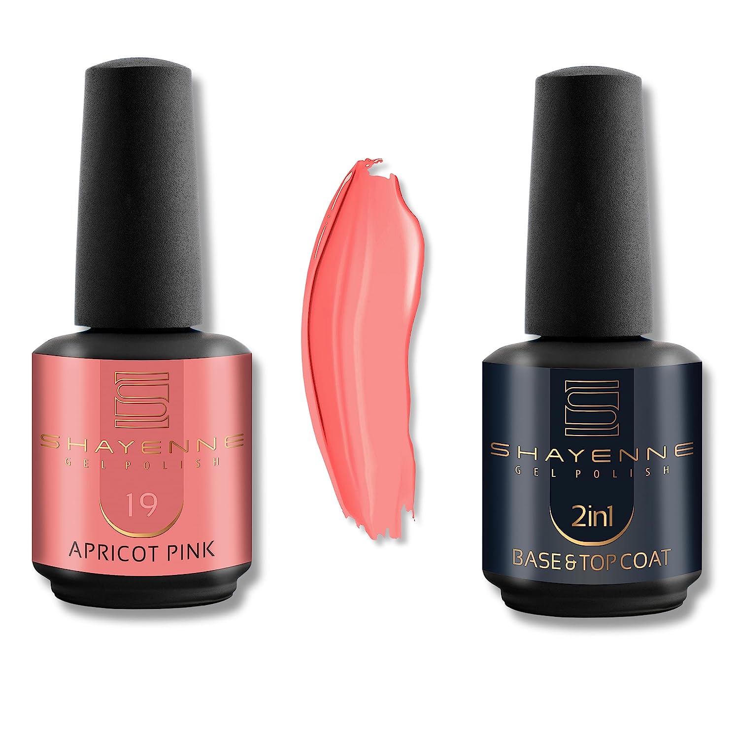 Shayenne uv gel nail polish 19 apricot pink 15 ml set of 2 uv led lamp + 2-in-1 base coat and top coat 15 ml (30 ml) base coat with top coat nail polish gel shellac