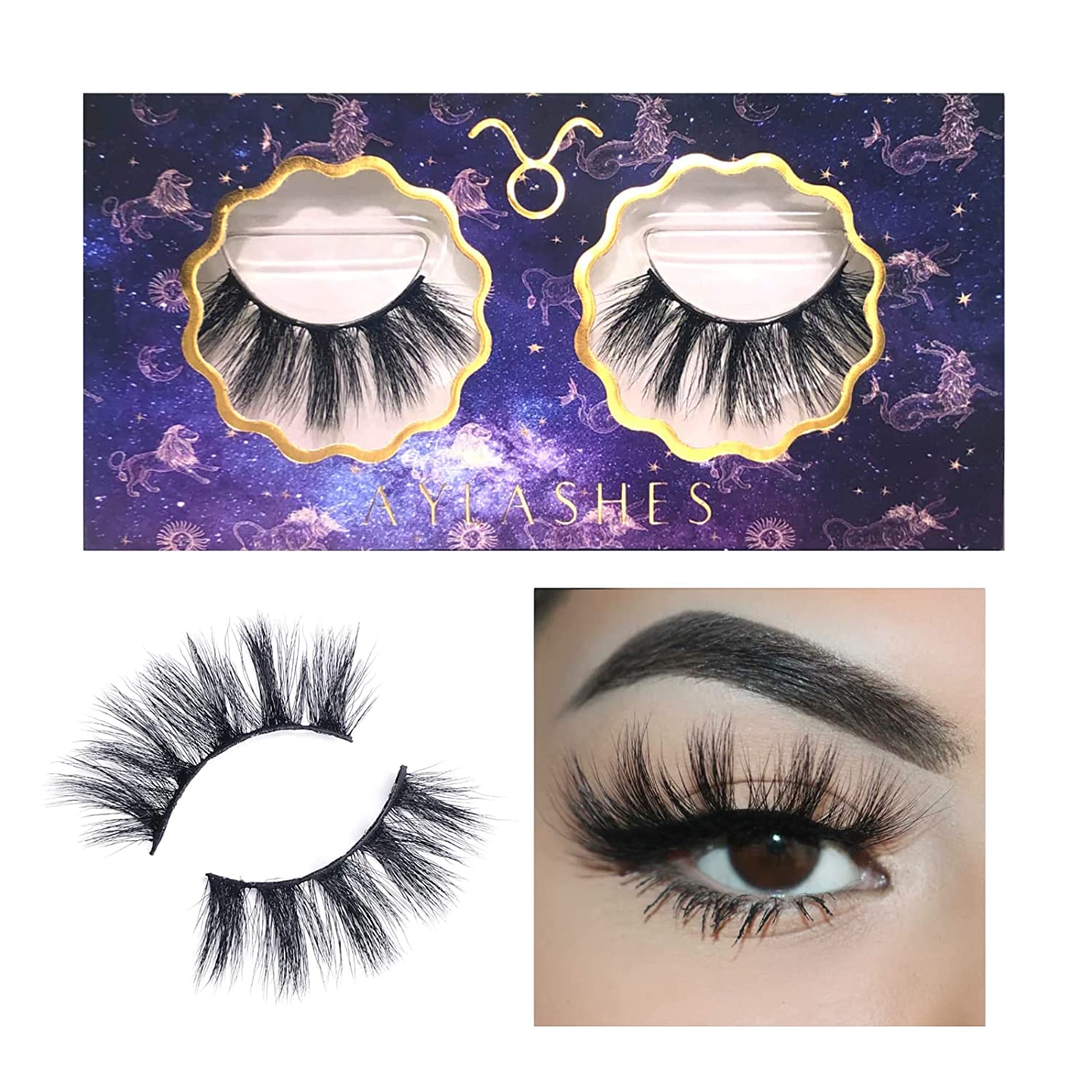 Aylashes Vegan 3D Eyelashes, Fluffy Eyelashes with Thin Band for a Glamorous Look, False Eyelashes, up to 20 x Reusable Vegan Eyelashes, Taurus (Taurus (Bull) Feather-