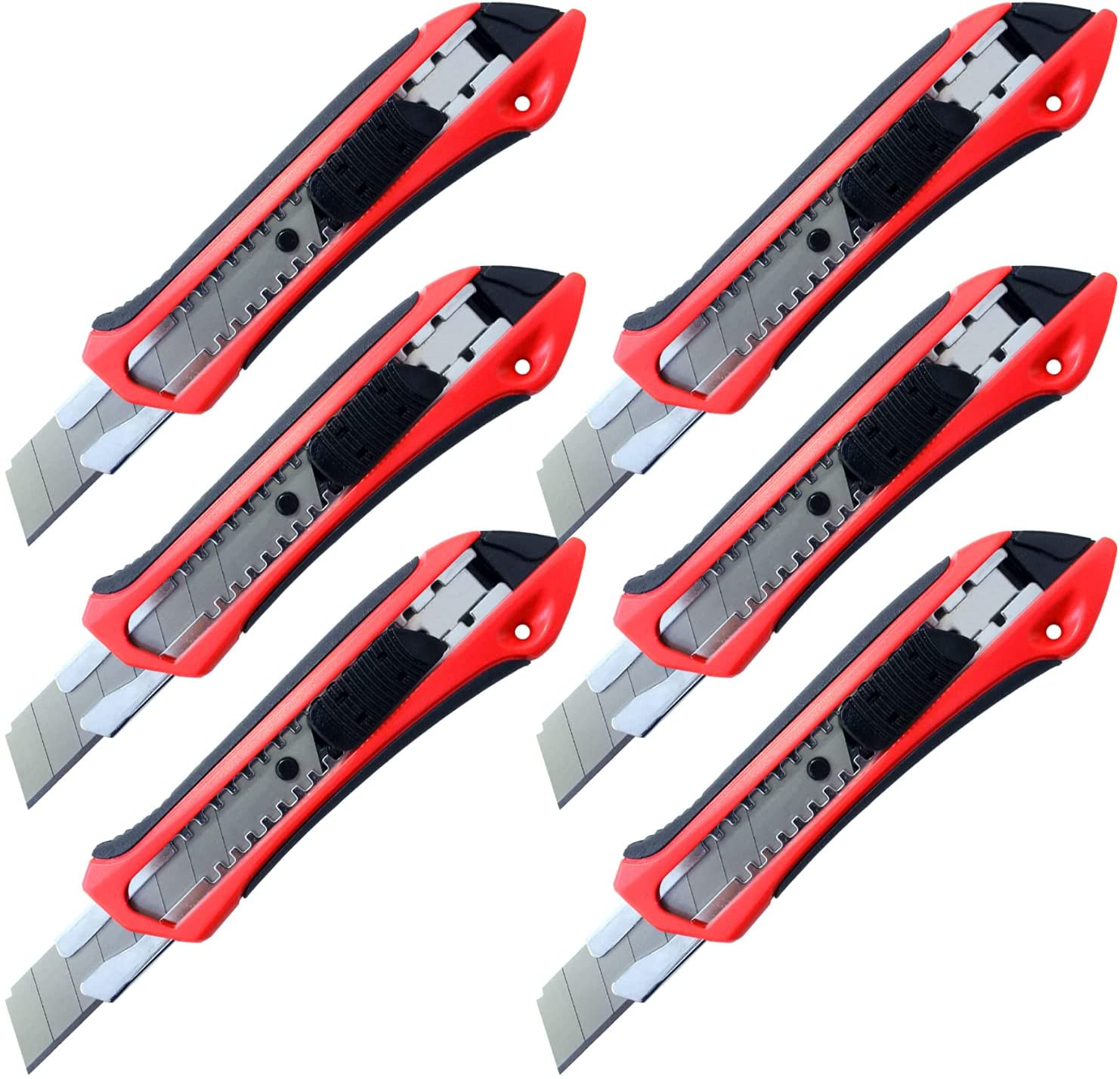 Cutter knife, 18 mm, carpet knife, 6 pieces, rubberised handle, snap off blades, professional cutter, 18 mm