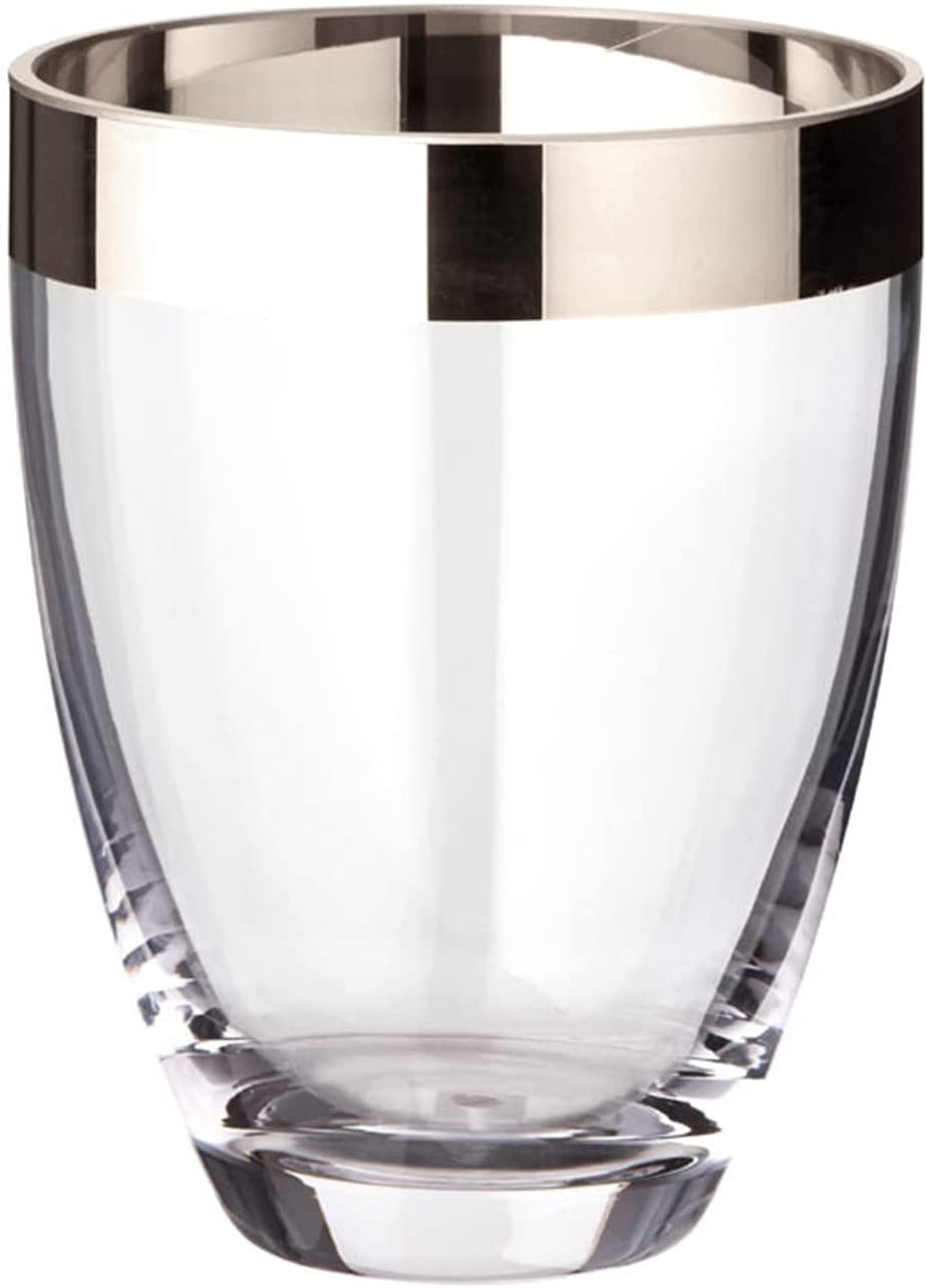 EDZARD Charlotte Vase (Diameter 12 cm, Height 16 cm) Made of Hand-Blown Crystal Glass - Flower Vase Round and with Platinum Edge - Modern Tulip Vase Made of Glass as Table Decoration