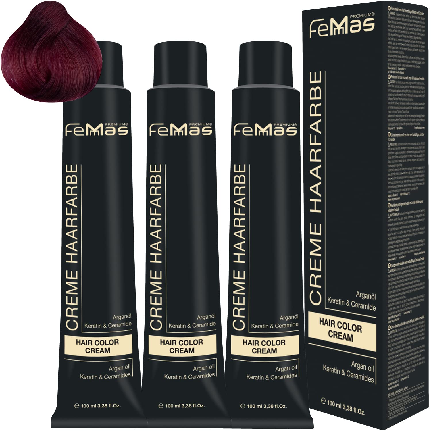 Femmas Hair Colour Cream 100 ml Hair Colour Medium Blonde Purple Red 7.26 Pack of 3, ‎medium