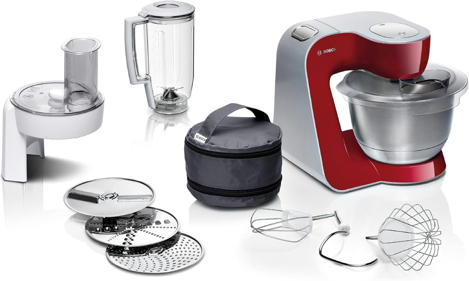 Bosch MUM58720 MUM5 CreationLine Food Processor, Versatile, Large Stainless Steel Bowl (3.9 L), Continuous Shredder, 3 Discs, Mixer, 1000 W, Red/Silver