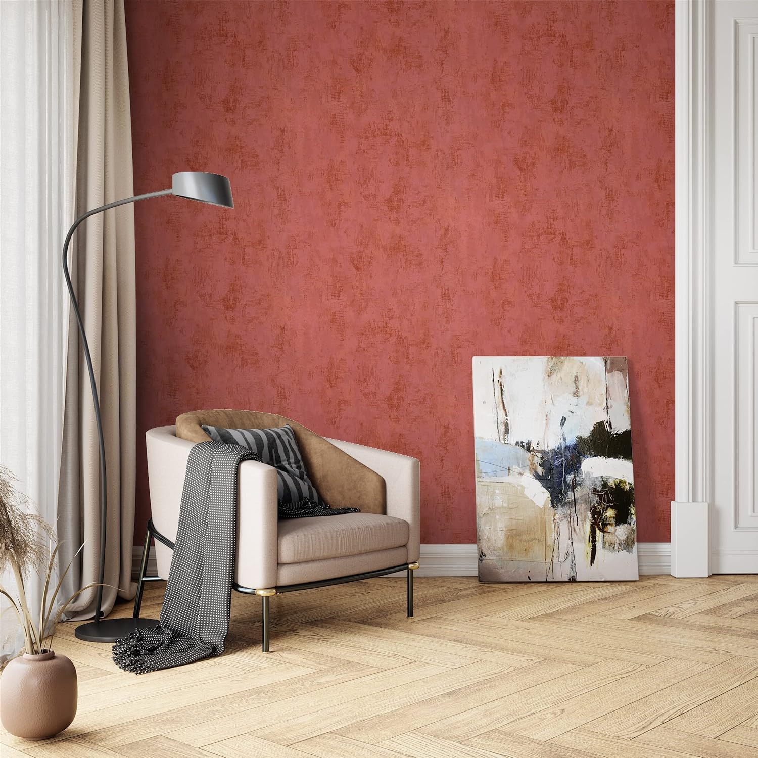 Newroom Wallpaper Graphic, Geometric Graphic Copper Non-Woven Wallpaper Modern Red with Wallpaper Guide ǀ Graphics