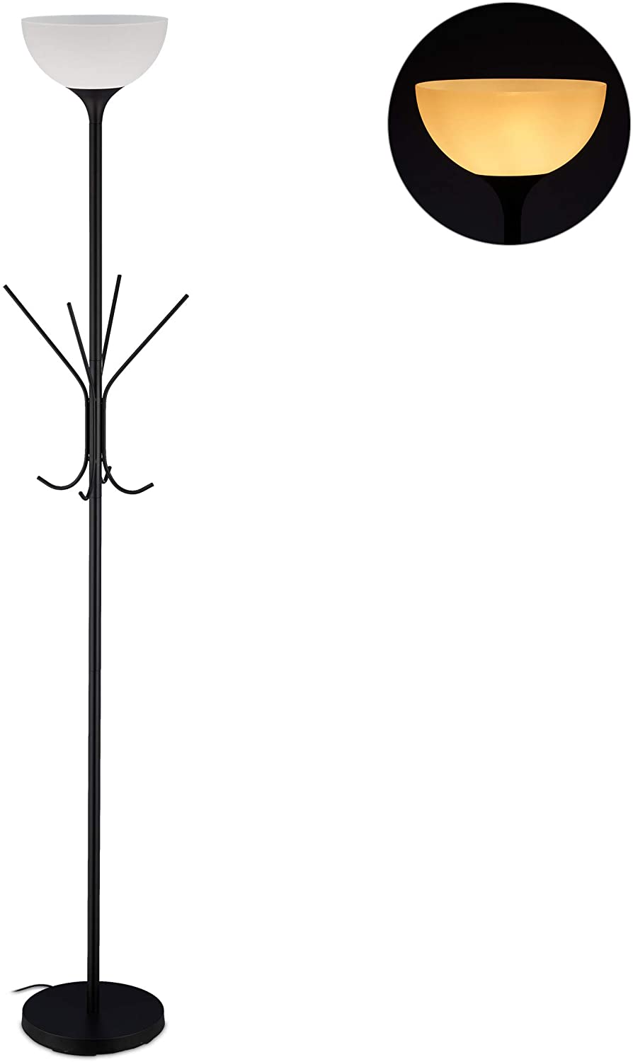 Relaxdays Floor Lamp With 8 Hooks Modern Design E27 Base Metal H X D 180 X 