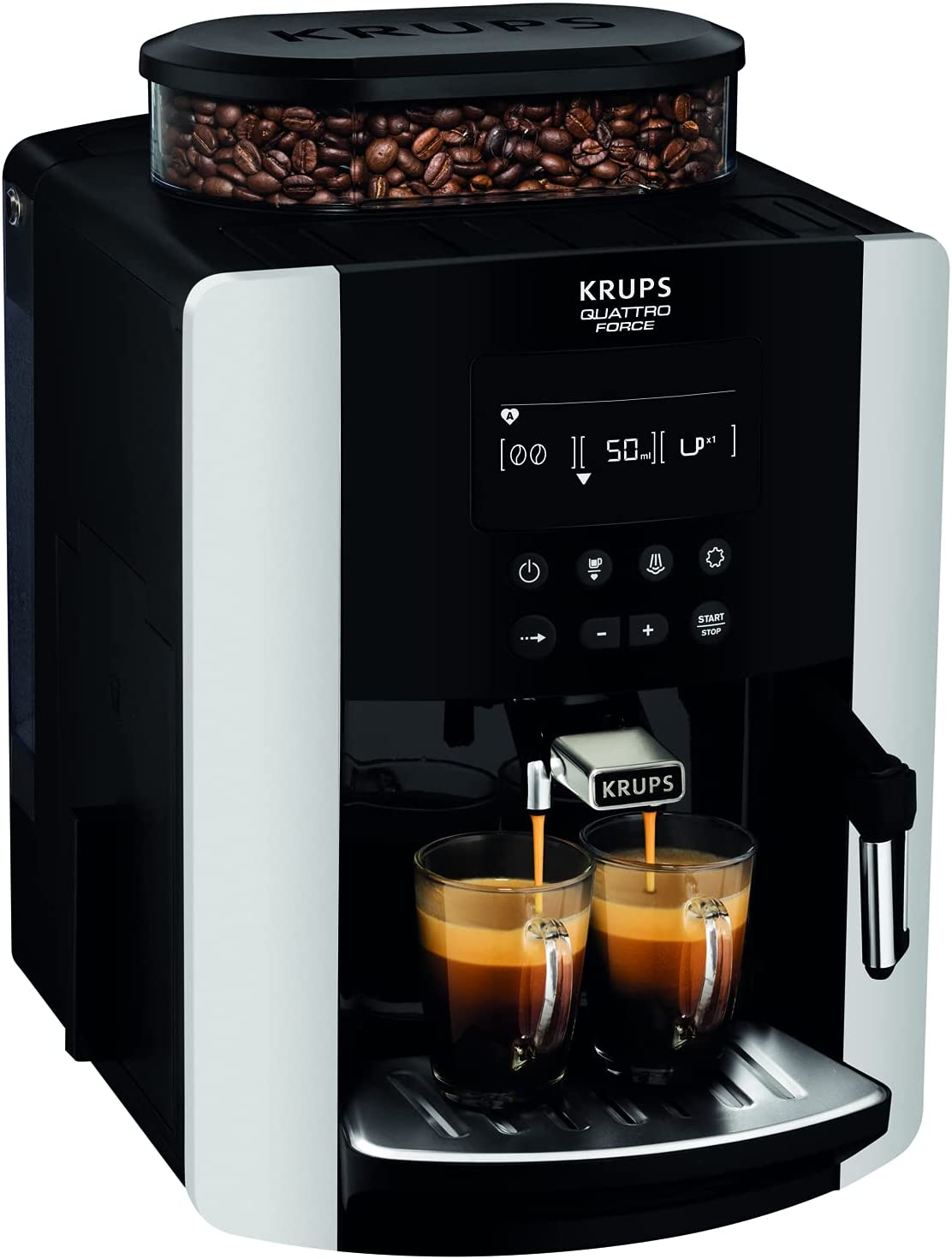 Krups EA8178 Arabica Display Quattro Force Fully Automatic Coffee Machine (1450 Watts, Water Tank Capacity: 1.8l, pump pressure: 15 bar, LCD display) black/carbon look