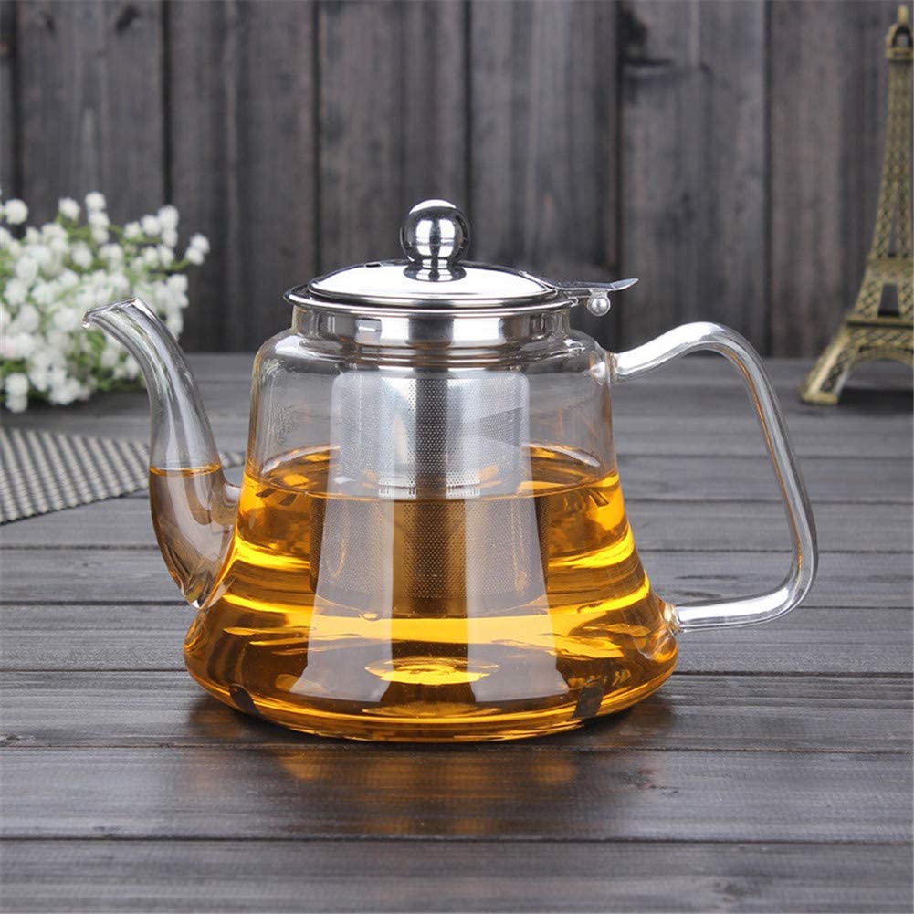 FYBlossom Glass teapot tea maker with removable stainless steel tea strainer, 1000 ml drip-free glass teapot heat-resistant glass jug tea maker for pure taste experience