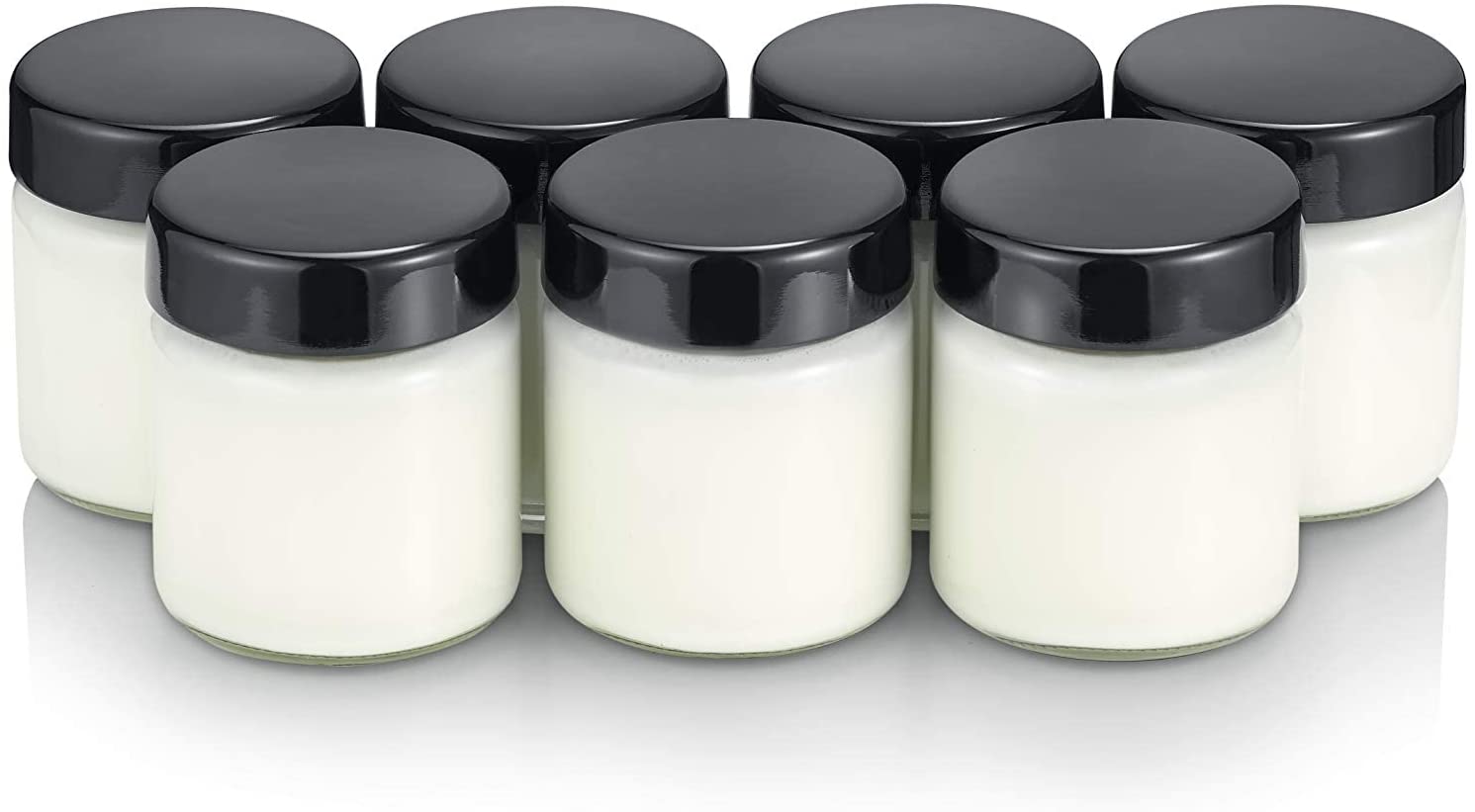 SEVERIN Replacement jars for yoghurt makers, yoghurt glasses with lids (7 x 150 ml), suitable for the Severin yoghurt machines JG 3516 / JG 3518 / JG3519 / JG 3520 / JG 3521 and JG 3525, black, EG 3514