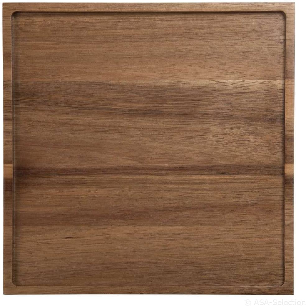 ASA Acacia Solid Wood Wooden Serving Tray Square 25 x 25 cm, Height 2 cm