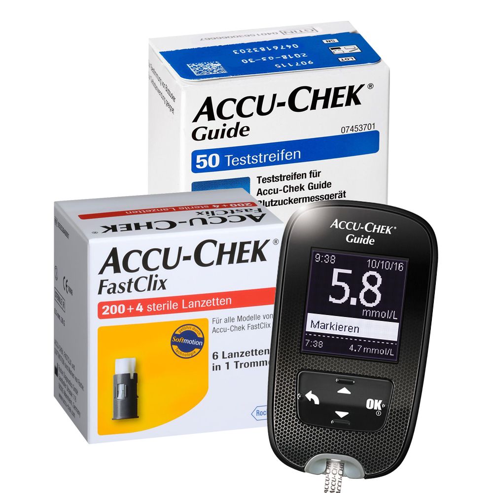 Accu-Chek® Guide MMOL/L + Test strip + FastClix Lanzetten
