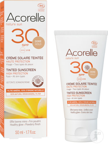 Acorelle Nature Sun Tinted Sun Cream SPF30 Face Gold Bio Tube 50ml