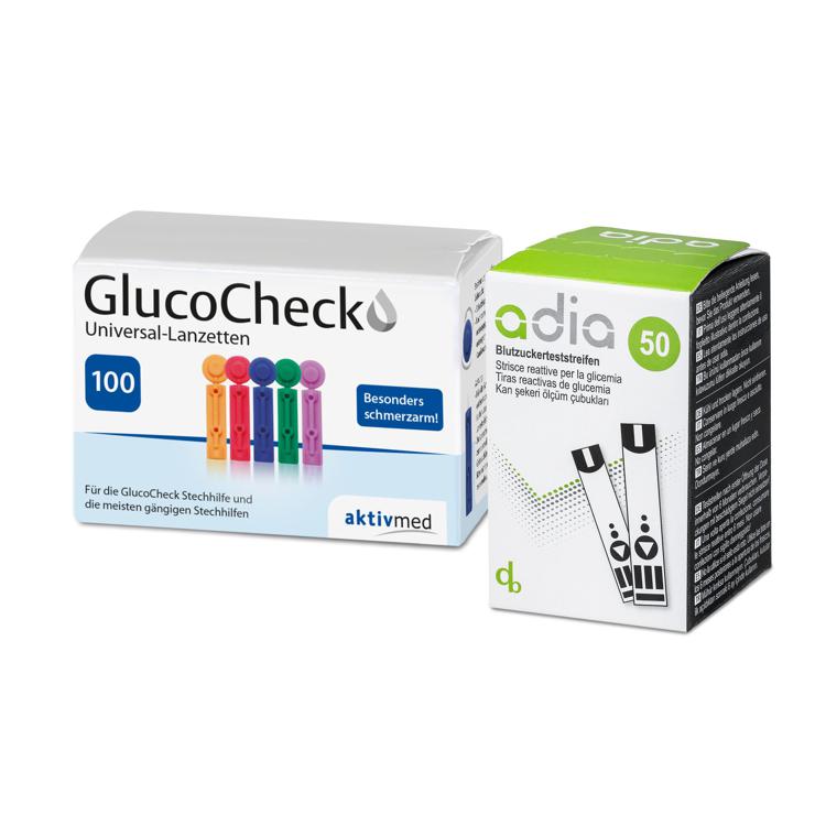 adia 50 blood sugar test strips, 100 lancets for measuring blood sugar with adia