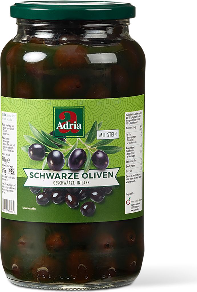 Adria Black Olives with Stone Blackened in Brine 935ml