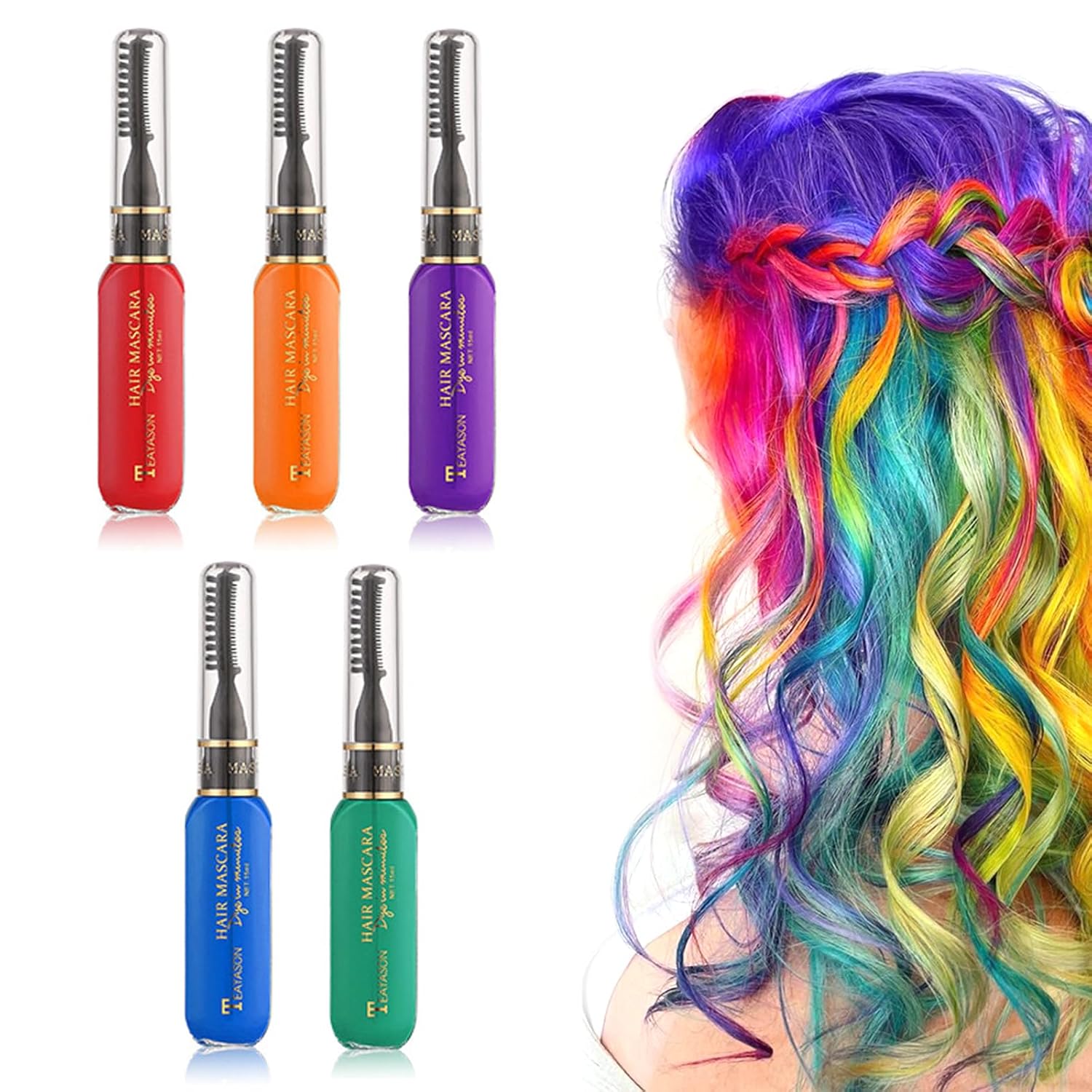 Thoquene 5 Colours Temporary Hair Colour Children Washable Colourful Hair Mascara Hair Chalk Salon