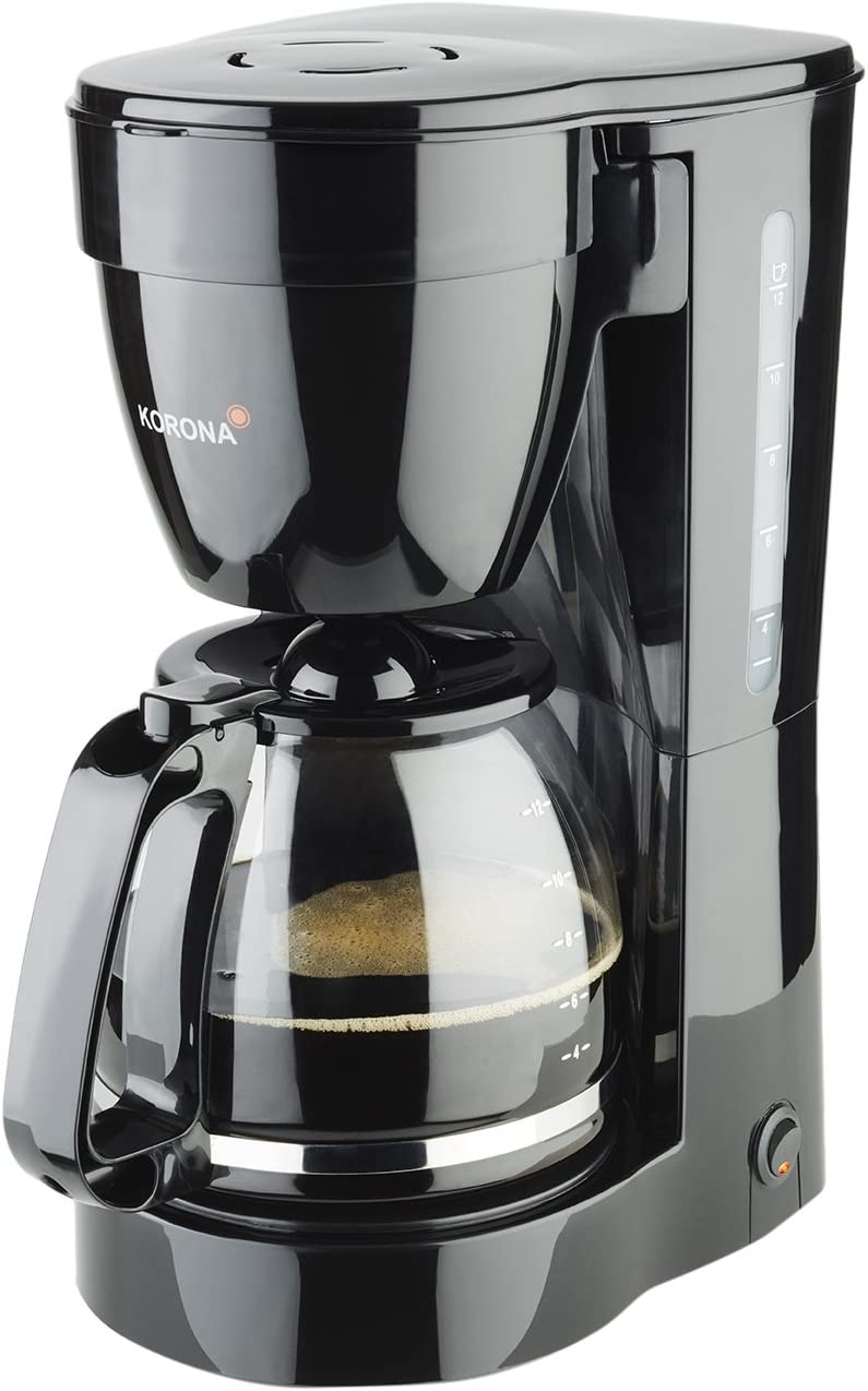 Korona 10115 Coffee Machine in Black - Filter Coffee Machine for 12 Cups of Coffee with a Glass Jug