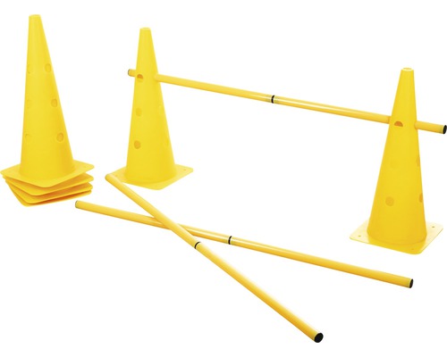 Agility pylon hurdles set including 6 pylons and 3 plastic poles