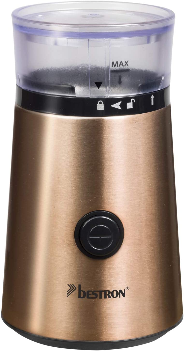 Bestron Electric Coffee Grinder with Stainless Steel Striker Blade 50g 150W Copper Finish Stainless Steel