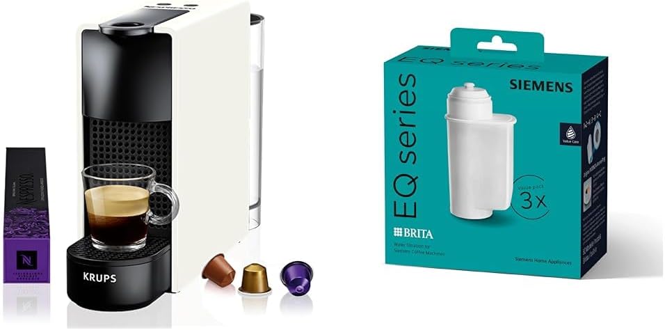 NESPRESSO Krups XN1101 Essenza Mini Coffee Capsule Machine, 1260 W, White, 0.7 Liters & Siemens Brita Intenza Water Filter TZ70033A