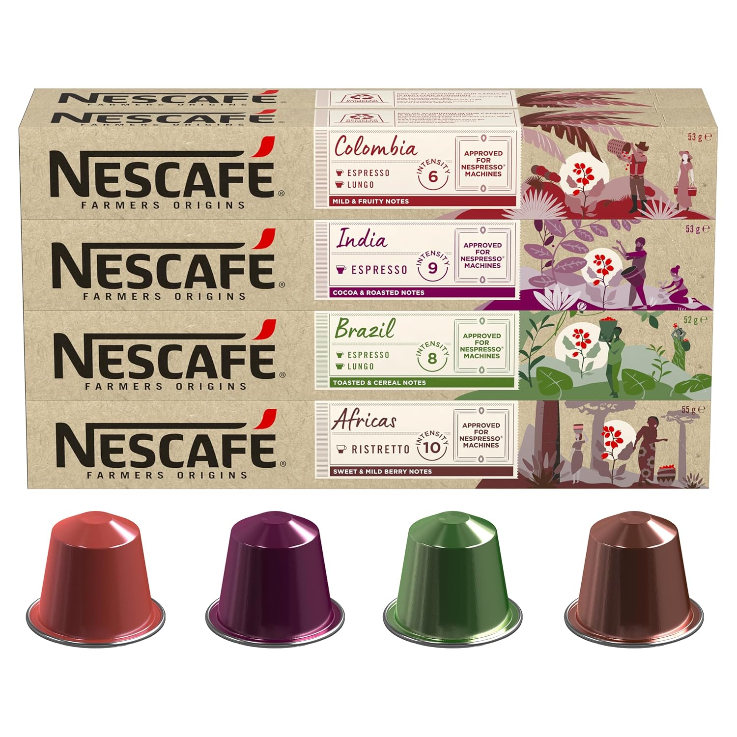 Nescafe Farmers Origin NESPRESSO coffee capsules tasting set (4 variants), 80 capsules, (8 x 10)