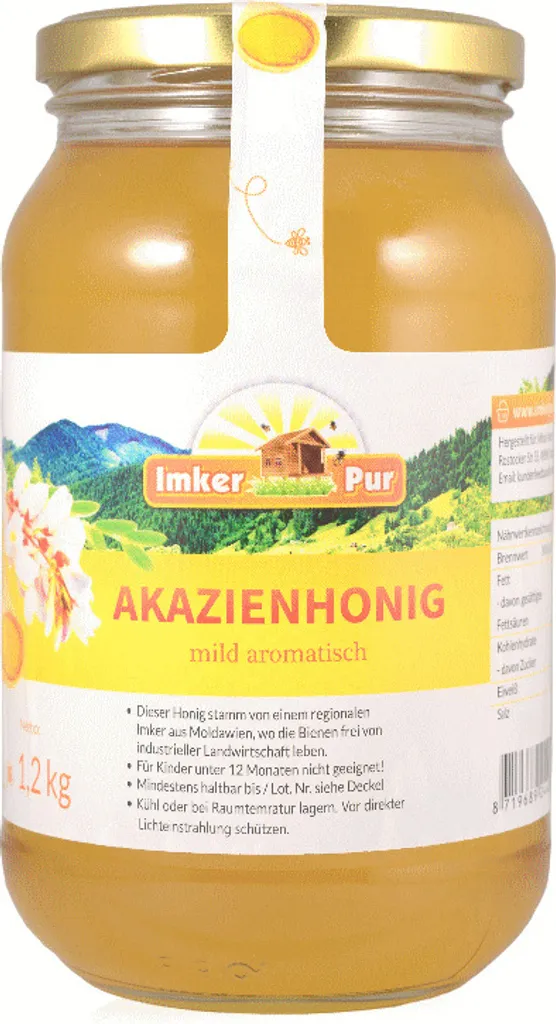 Akazienhonig von ImkerPur, 1.2 kg, mild-aromatisch, mit feinen Marzipan-Note
