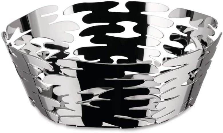 Alessi Barket BM10/18 Designer Basket Bowl with Openwork Decoration, 18/10 Stainless Steel, 18 cm