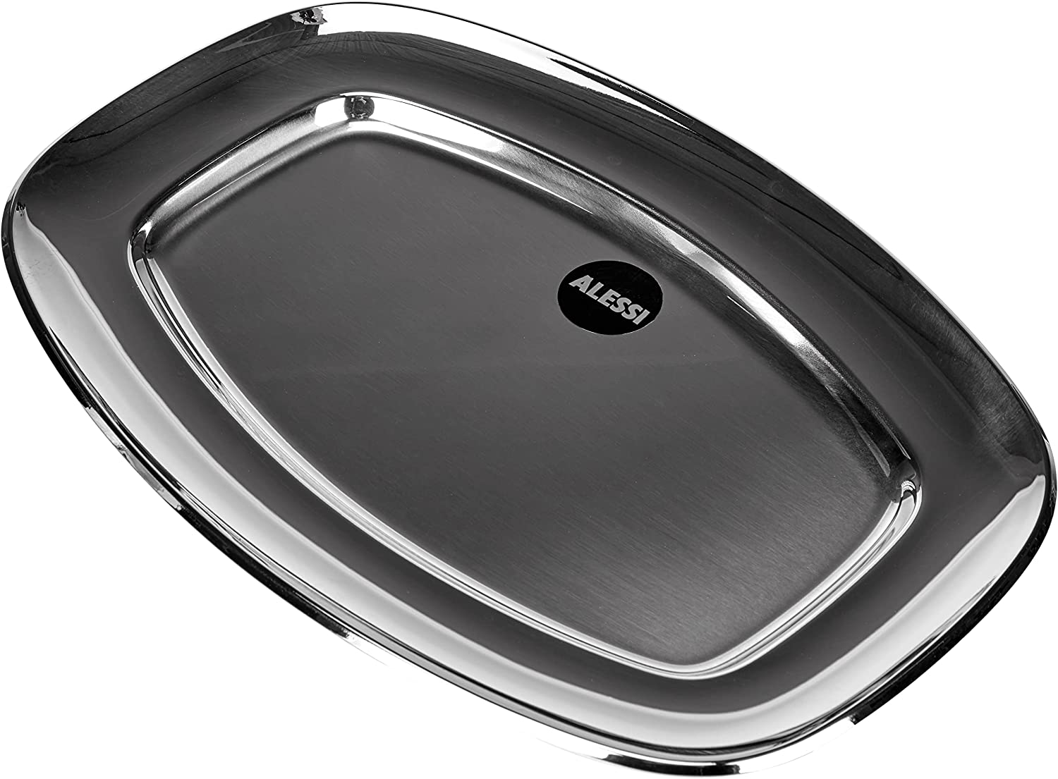 Alessi 30 cm Oval Serving Plate in 18/10 Stainless Steel Mat with Mirror Polished Edge