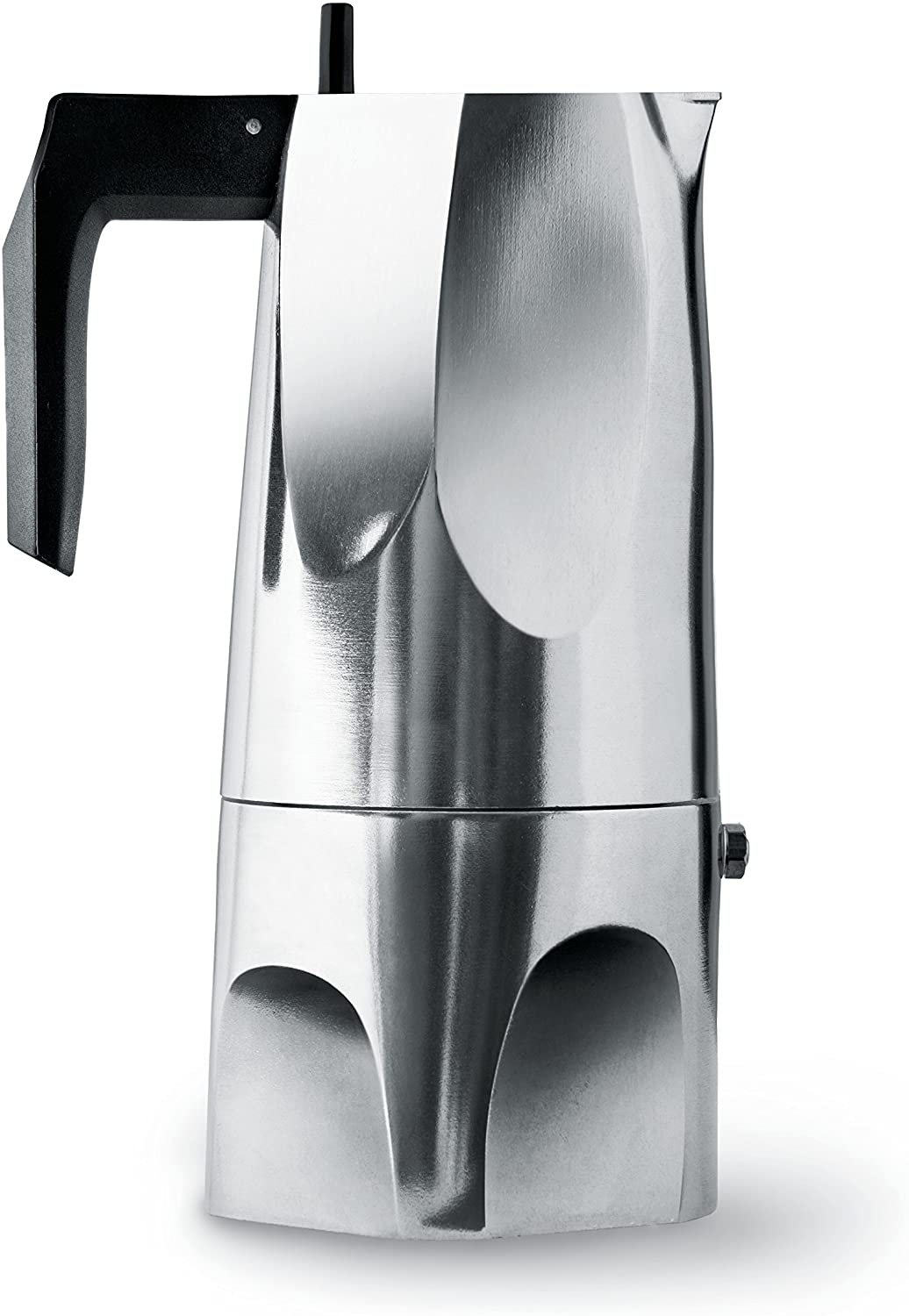 Alessi 6-Cup Ossidiana Espresso Coffee Maker in Aluminium Casting Handle with Knob in Thermo Plastic ResinBlack