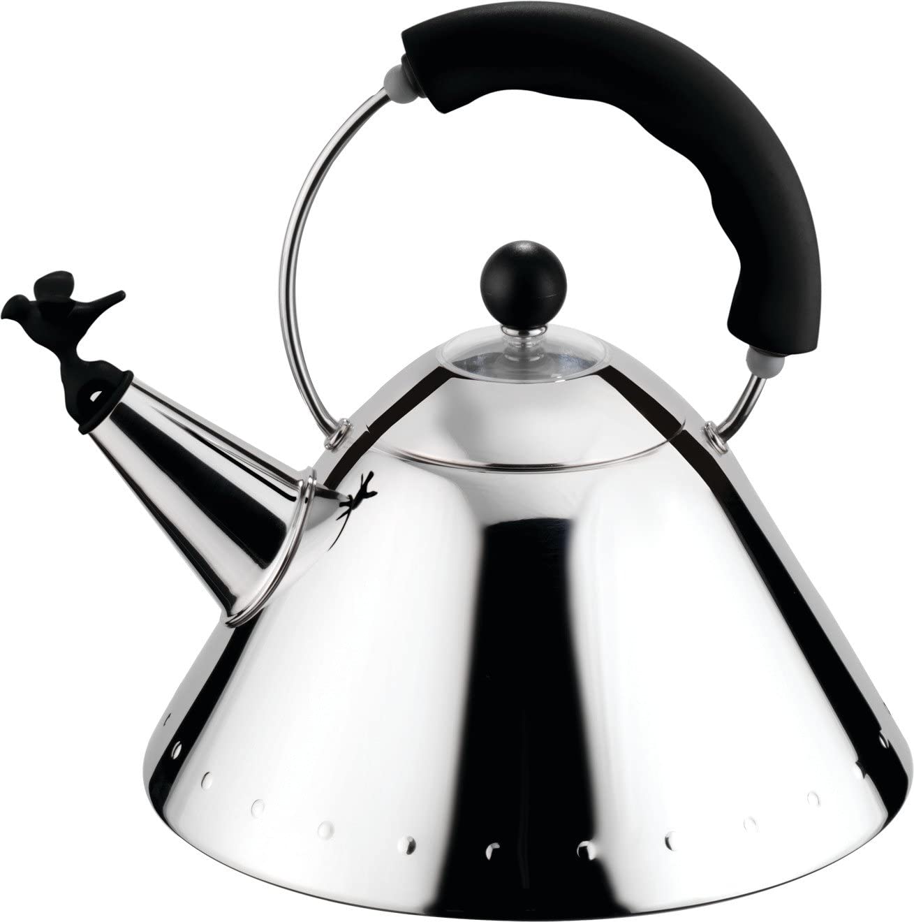 Alessi 9093 B Kettle Stainless Steel with Handle and Bird-Shaped Whistle Polyamide Black