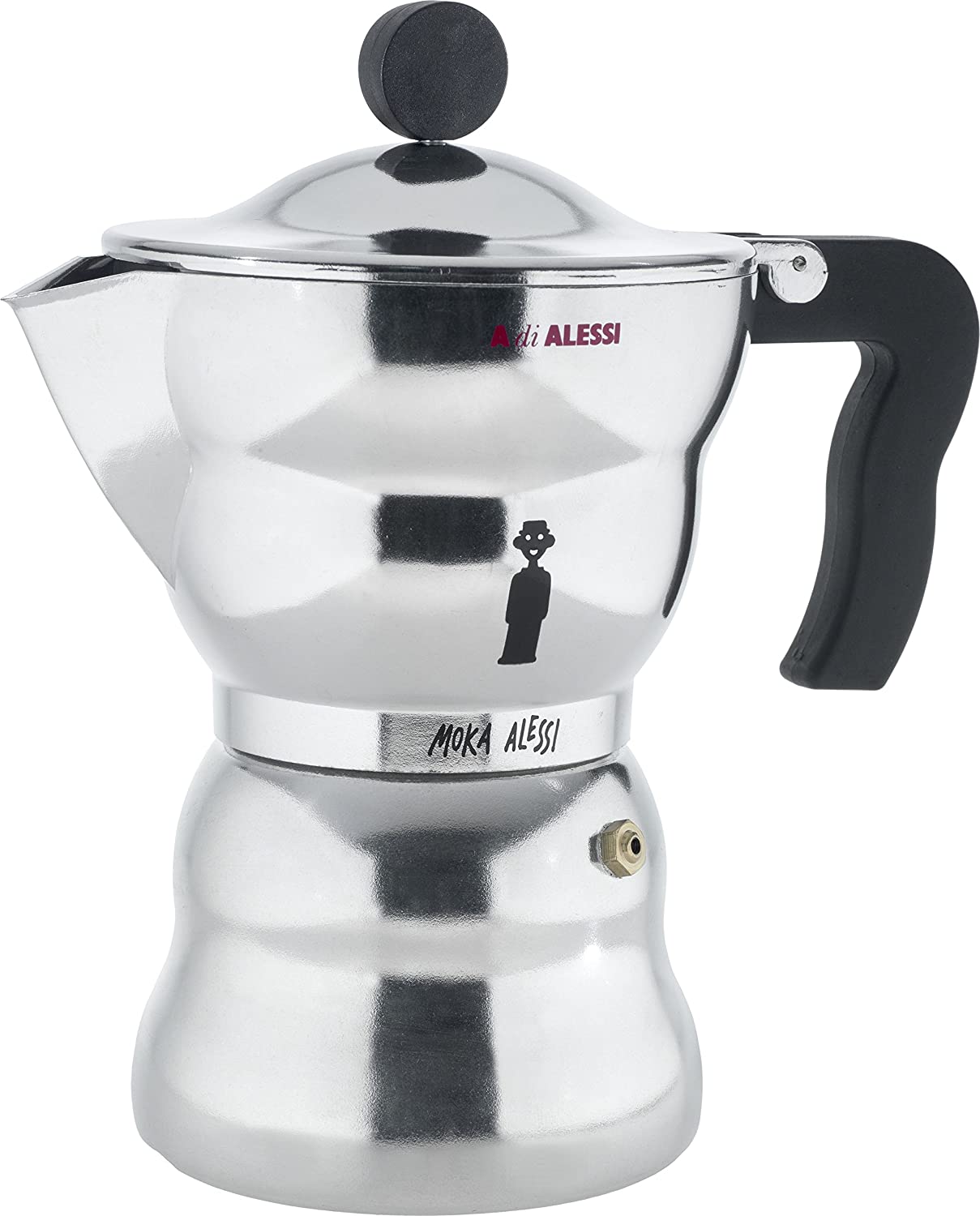 Alessi AAM33 / 1 Moka espresso machine made of cast aluminum, handle and plastic button, black, 1 cup