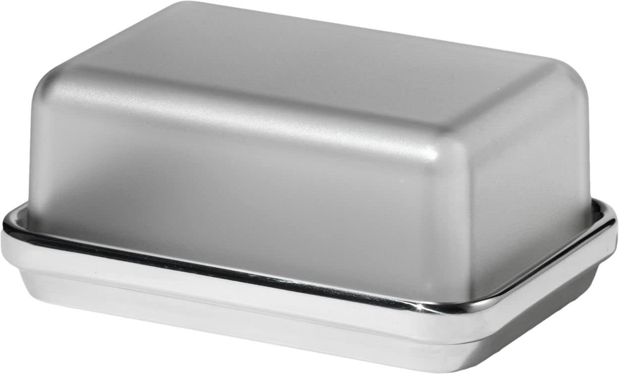 Alessi Butter Dish with San Lid in Steel Mirror Polished , Grey